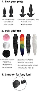 Large Anal Plug with Interchangeable Fox Tail - Black and White
