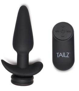 Small Vibrating Anal Plug with Interchangeable Bunny Tail - Black