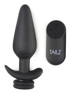Interchangeable 10X Vibrating Silicone Anal Plug with Remote - Small