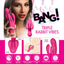 Load image into Gallery viewer, 10X Triple Rabbit Silicone Vibrator - Pink