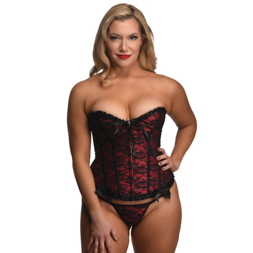 Scarlet Seduction Lace-up Corset and Thong - XL