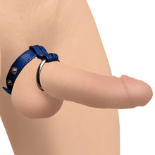 Load image into Gallery viewer, Leather and Steel Cock and Ball Ring - Blue