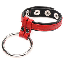 Load image into Gallery viewer, Leather and Steel Cock and Ball Ring - Red