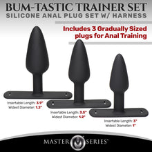 Load image into Gallery viewer, Bum-Tastic Trainer Set Silicone 3 Piece Anal Plug Set with Harness