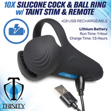 Load image into Gallery viewer, 10X Vibrating Silicone Cock Ring with Taint Stim and Remote