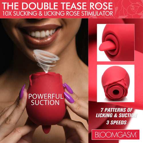 The Double Tease Rose 10X Sucking and Licking Silicone Stimulator-0