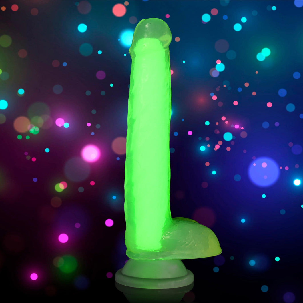 7 Inch Glow-in-the-Dark Silicone Dildo with Balls - Green-0