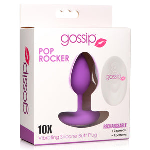 10X Pop Rocker Vibrating Silicone Plug with Remote - Violet