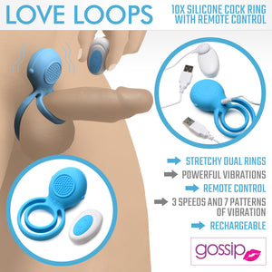 Love Loops 10X Silicone Cock Ring with Remote - Blue-1