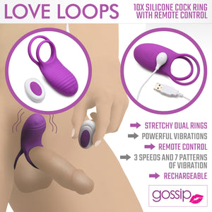 Love Loops 10X Silicone Cock Ring with Remote - Purple-1