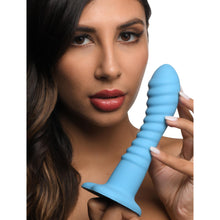 Load image into Gallery viewer, Ribbed Silicone Blue Dildo-0