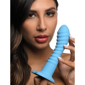 Ribbed Silicone Blue Dildo-0