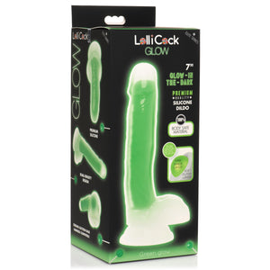 7 Inch Glow-in-the-Dark Silicone Dildo with Balls - Green-5