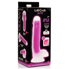 Load image into Gallery viewer, 7 Inch Glow-in-the-Dark Silicone Dildo with Balls - Purple-5