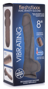 8 Inch Silexpan Hypoallergenic Silicone Vibrating Dildo - Dark