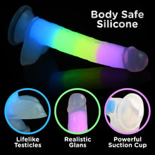 Load image into Gallery viewer, 7 Inch Glow-in-the-Dark Rainbow Silicone Dildo with Balls-1