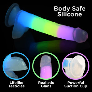 7 Inch Glow-in-the-Dark Rainbow Silicone Dildo with Balls-1