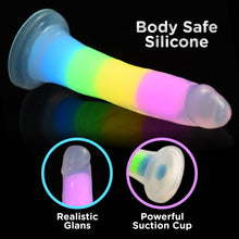 Load image into Gallery viewer, 7 Inch Glow-in-the-Dark Rainbow Silicone Dildo-1