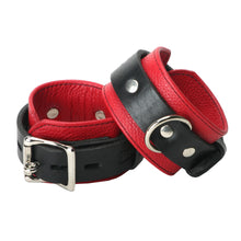 Load image into Gallery viewer, Strict Leather Deluxe Black and Red Locking Ankle Cuffs