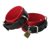 Load image into Gallery viewer, Strict Leather Deluxe Black and Red Locking Wrist Cuffs