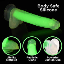 Load image into Gallery viewer, 7 Inch Glow-in-the-Dark Silicone Dildo with Balls - Green-1