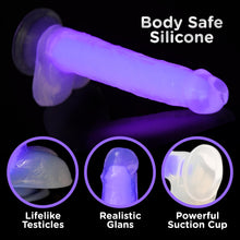 Load image into Gallery viewer, 7 Inch Glow-in-the-Dark Silicone Dildo with Balls - Purple-1